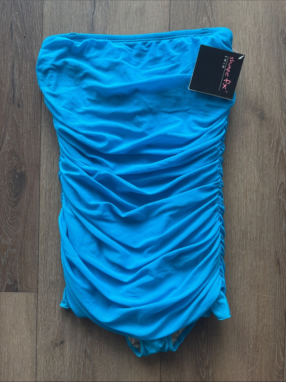 Shape FX Bright Turquoise Strapless Ruched One-Piece Swimsuit